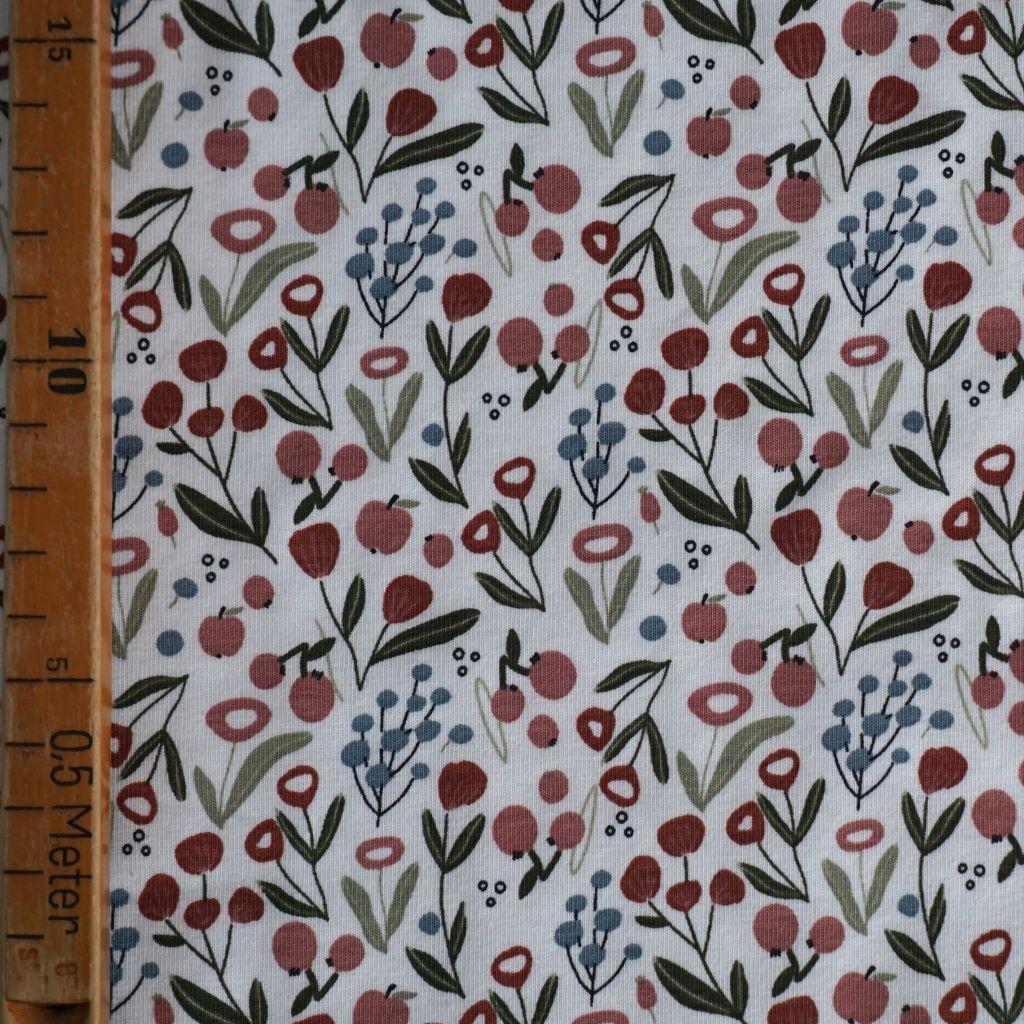 Baumwolljersey Blumenwiese rot grün ecru